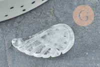 Pendentif aile cristal de roche, pendentif en pierre naturelle, quartz naturel,24.5mm, x1 (G3629)