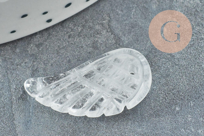 Pendentif aile cristal de roche, pendentif en pierre naturelle, quartz naturel,24.5mm, x1 (G3629)