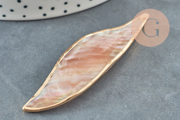 Pendentif aile nacre naturelle doré 69-73mm, x2 (G3872)