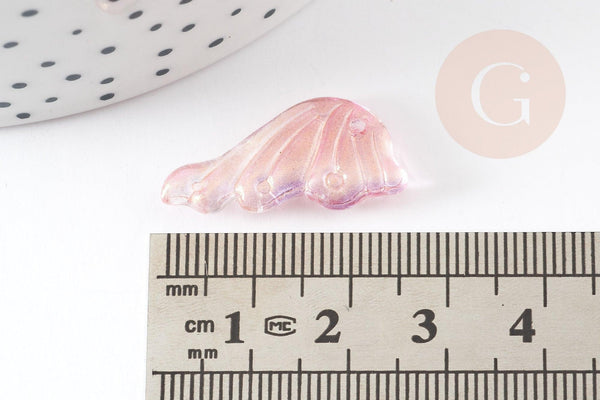 Pendentif aile verre violet rose or 24.5mm ,pendentif verre pour création bijoux, x10 (G5833)