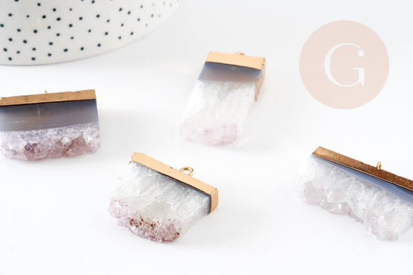 Pendentif améthyste brute violette doré 31~41mm,pendentif pierre, pierre naturelle,1 Anneau, x1 (G0646)