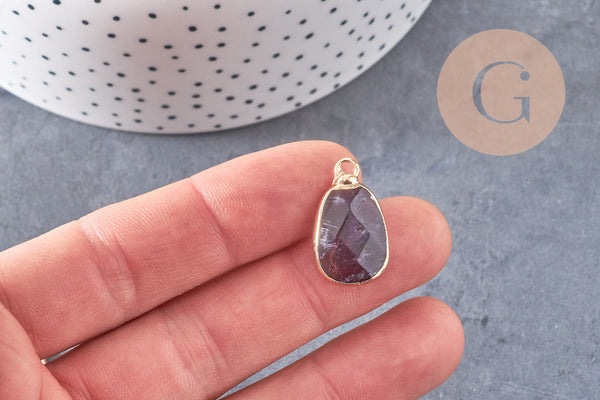 Pendentif améthyste violette, fournitures créatives, pendentif pierre, support doré, 25mm, x1 G1044