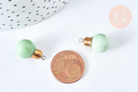 Pendentif ampoule porcelaine émaillé vert et or clair 20mm, pendentif porcelaine géométrique x1 (G7146)