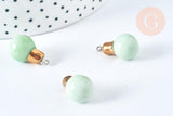 Pendentif ampoule porcelaine émaillé vert et or clair 20mm, pendentif porcelaine géométrique x1 (G7146)