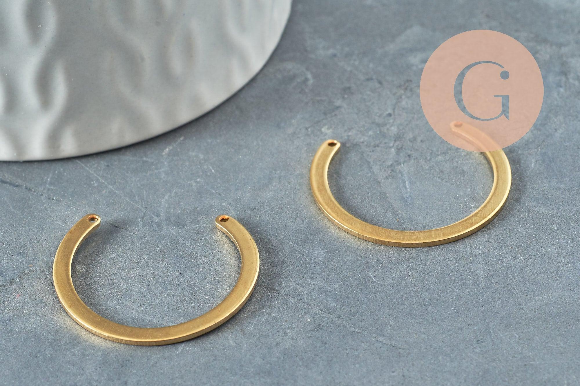 Pendentif arc demi-cercle U laiton brut 28x24mm, un apprêt doré en laiton brut sans nickel pour création de bijoux, x2 (G3195)