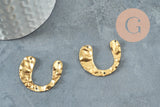 Pendentif arc demi-cercle U martelée laiton brut, apprêt doré, sans nickel,médaille dorée,médaille carré,30mm, X2 (G1254)