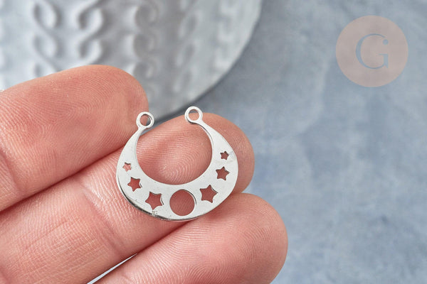 Pendentif argenté torque lune et étoiles acier inoxydable 19mm, breloque acier inoxydable platine x1 G7605