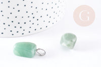 Pendentif aventurine verte naturelle roulé acier inoxydable platine 15-35mm, x1 (G4403)