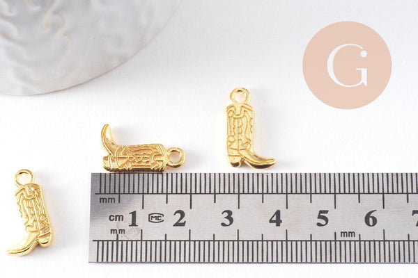 Pendentif botte de cow-boy zamac doré 18mm, x5 (G10387)