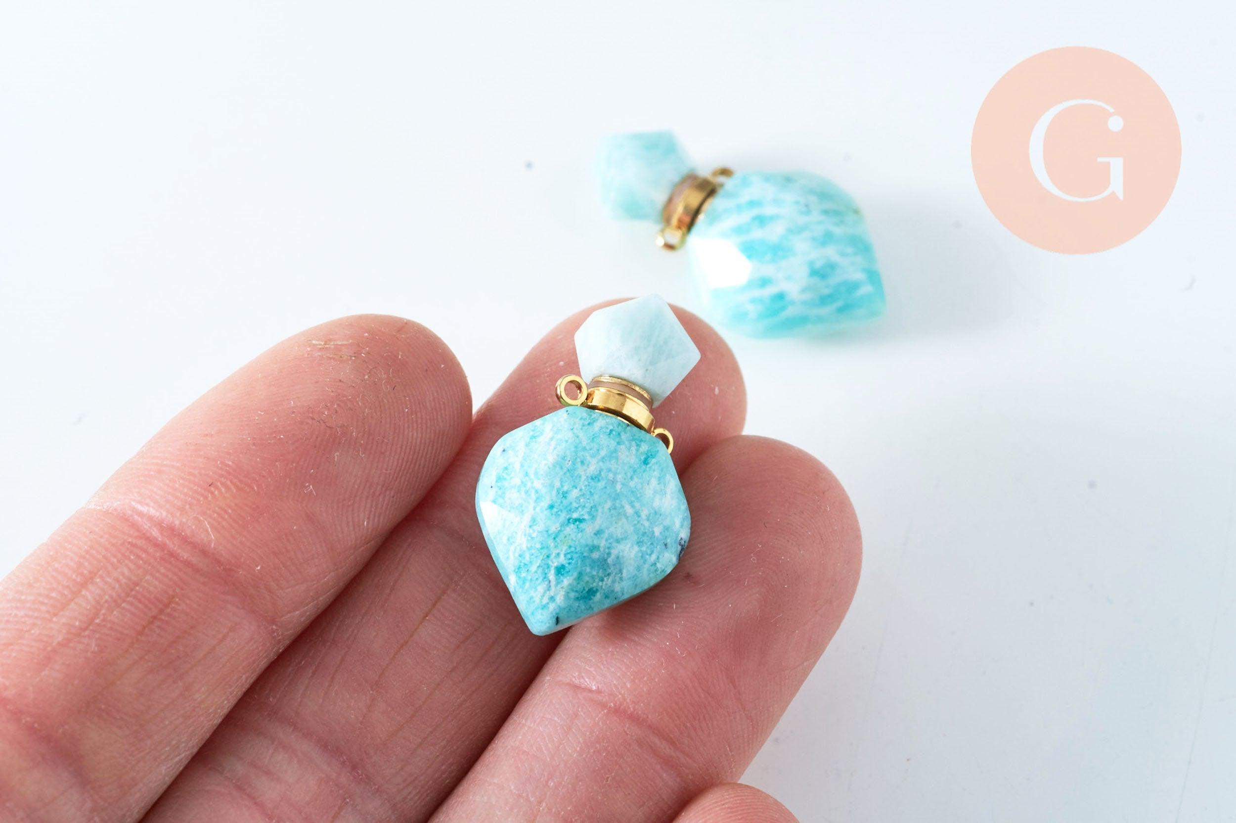 Pendentif bouteille parfum amazonite naturelle acier 304 inoxydable 27mm, x1 (G6388)