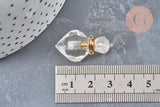 Pendentif bouteille parfum cristal de roche naturel laiton doré 27mm, x1 (G6736)