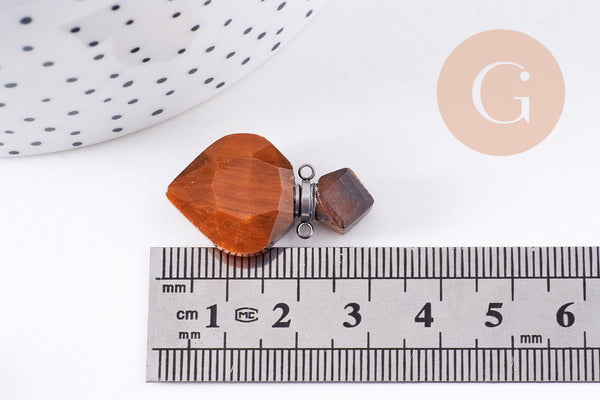 Pendentif bouteille parfum œil de tigre naturel laiton platine 27mm, x1 (G10582)