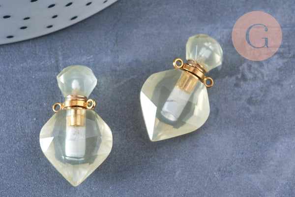 Pendentif bouteille parfum quartz citron naturel 27.5mm, x1 (G6768)