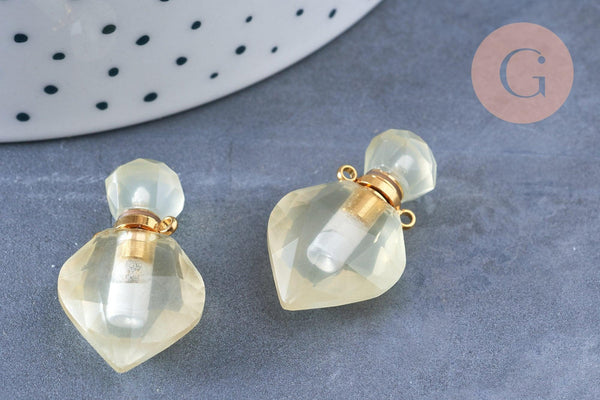 Pendentif bouteille parfum quartz citron naturel 27.5mm, x1 (G6768)