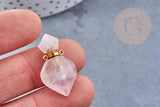 Pendentif bouteille parfum quartz rose naturel laiton 27mm, x1 (G8633)