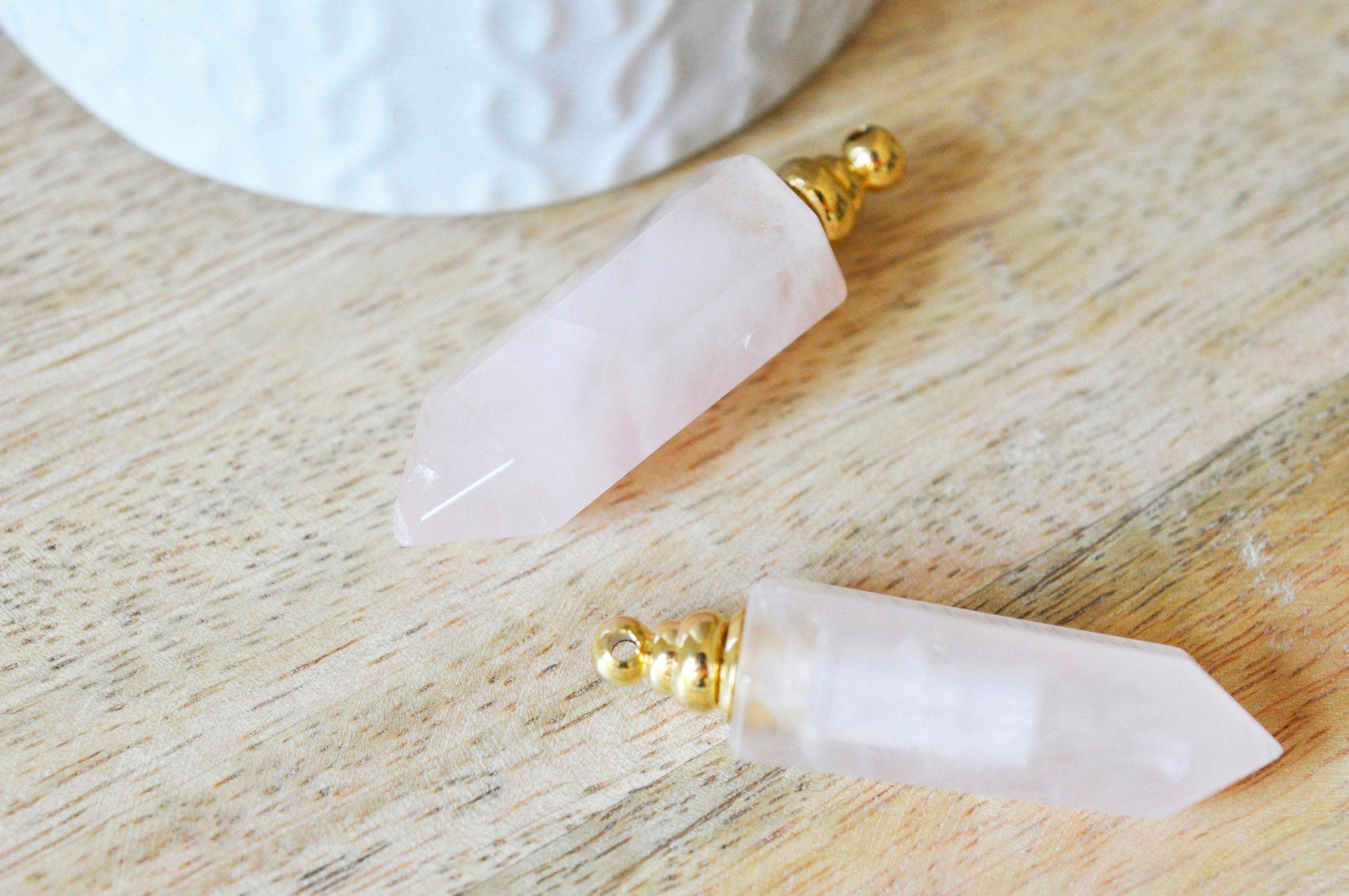 Pendentif bouteille parfum quartz rose naturel pointe 46.5mm, x1 (G4511)