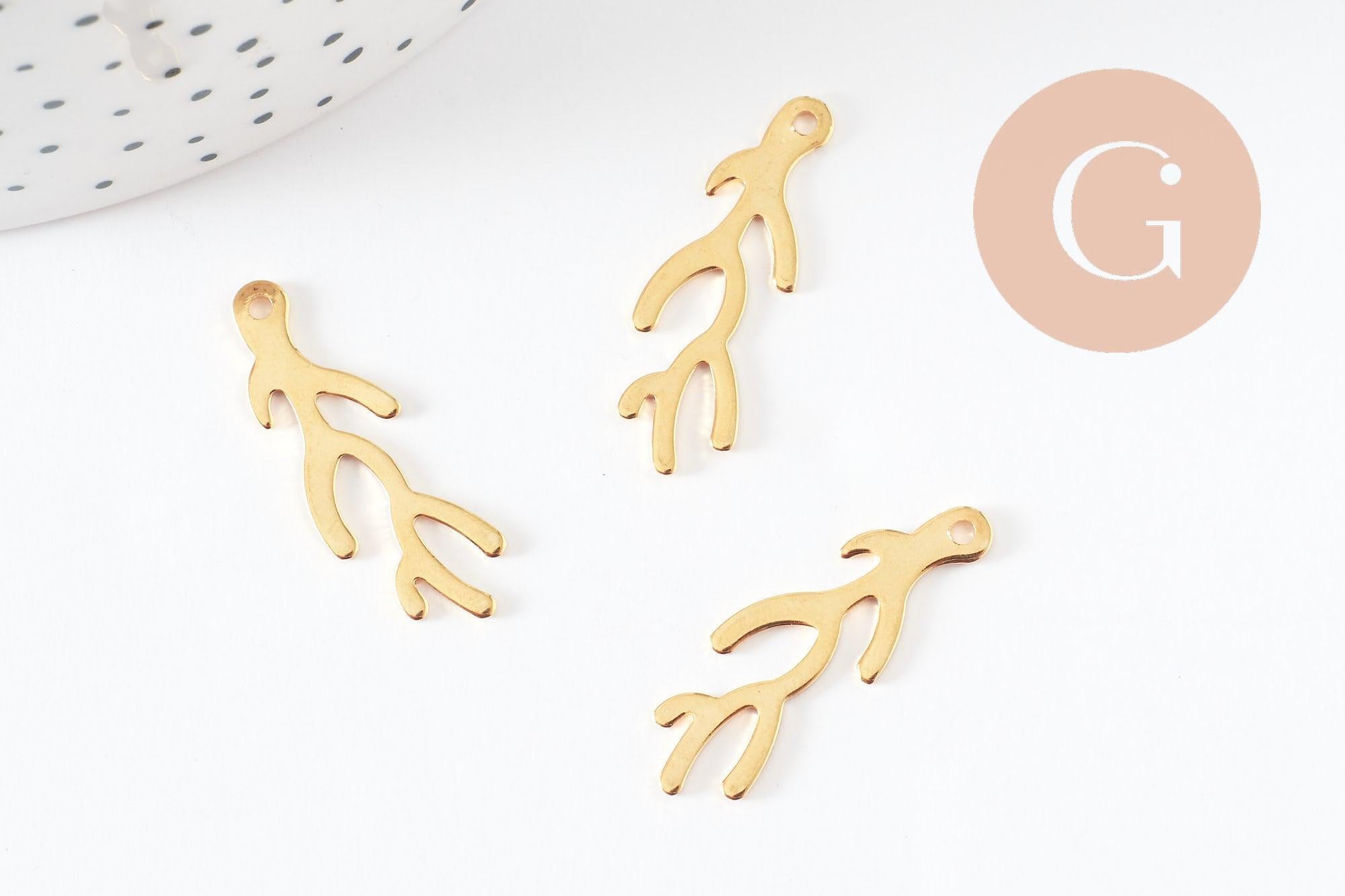 Pendentif branche de corail acier 201 inoxydable doré 24K 28mm, x1 (G9672)
