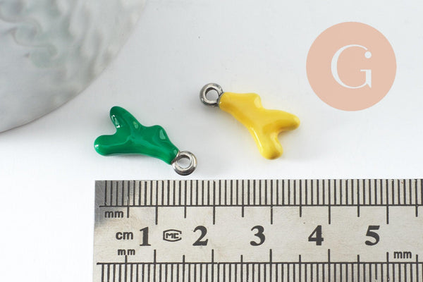 Pendentif branche de corail acier 304 inoxydable platine multicolore 18.5mm, x1 G9811