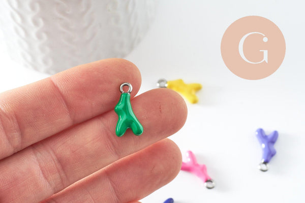 Pendentif branche de corail acier 304 inoxydable platine multicolore 18.5mm, x1 G9811