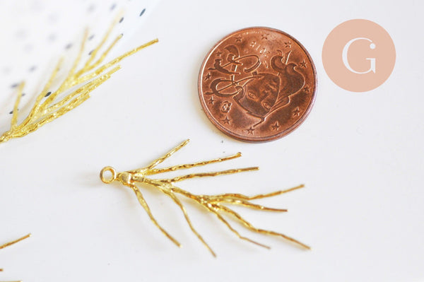 Pendentif branche feuille laiton 39mm,breloque laiton brut, bijou laiton,feuille dorée pour création bijoux x1 (G6278)