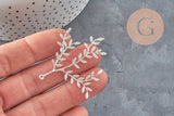 Pendentif branche feuille laiton argenté 49mm, x1 (G11339)-Breloques et pendentifs-Gingerlily Perles