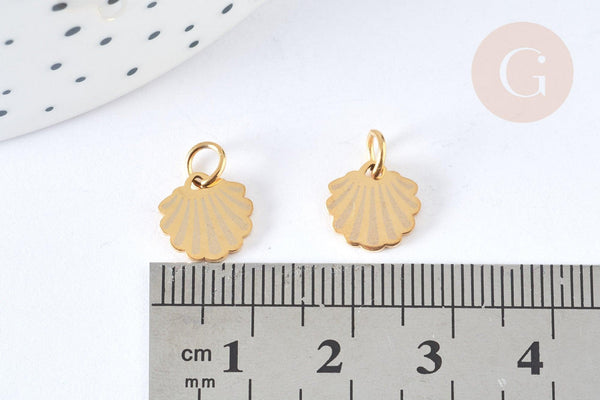 Pendentif breloque coquillage acier 201 doré inoxydable 10mm, x1 (G7316)