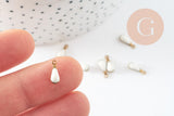 Pendentif breloque goutte laiton brut émail blanc 11mm, x10 (G0808)