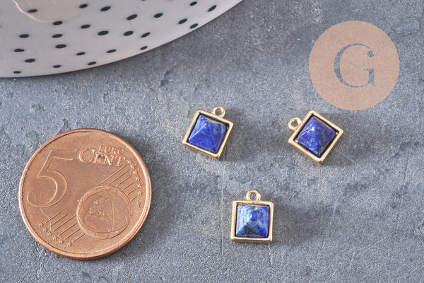 Pendentif carré lapis Lazulis, pendentif pierre,lapis naturel, pierre bleue,pierre naturelle,8mm, x2 (G0932)