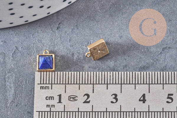 Pendentif carré lapis Lazulis, pendentif pierre,lapis naturel, pierre bleue,pierre naturelle,8mm, x2 (G0932)