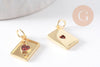 Pendentif carte à jouer coeur zircon rouge laiton doré 18K 15mm x1 (G10288)