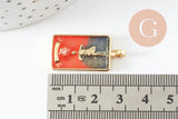 Pendentif carte tarot Pendu en laiton zircon émaillé 30mm, x1 (G6252)