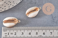 Pendentif cauri ouvert coquillage naturel doré, pendentif doré, création bijou coquillage cauri, coquillage naturel, x1,23-28mm-G2139