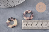 Pendentif cercle beige acétate,perle acétate,connecteur plastique,21.5mm, x2 (G2704)