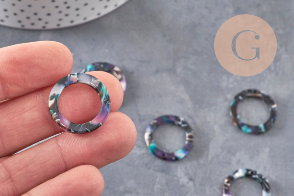 Pendentif cercle turquoise acetate 21.5mm, x10 (G1271)