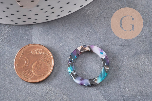 Pendentif cercle turquoise acetate 21.5mm, x10 (G1271)
