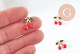 Pendentif cerise doré émaillé rougefruit zamac doré 17mm, x5 (G5272)