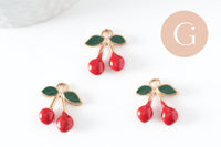 Pendentif cerise doré émaillé rougefruit zamac doré 17mm, x5 (G5272)