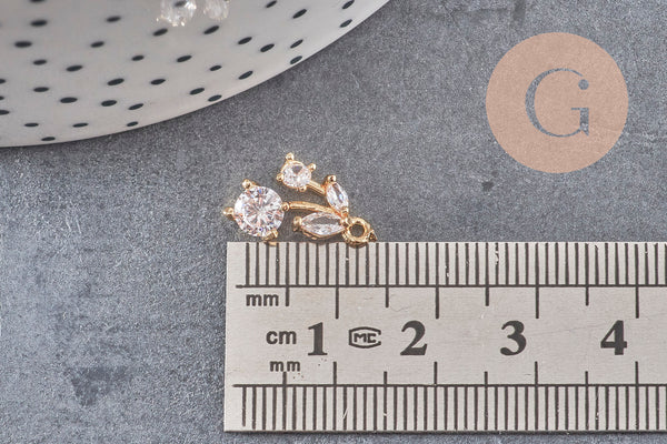 Pendentif cerise doré zircon blanc 14 mm, x1 (G7567)