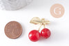 Pendentif cerise laiton doré résine rouge 33mm, x1 (G10339)