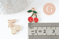 Pendentif cerise zamac doré émaillé rouge 18mm,pendentif fruit création bijoux, x1 (G3513)