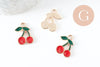 Pendentif cerise zamac doré émaillé rouge 18mm,pendentif fruit création bijoux, x1 (G3513)