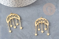 Pendentif chandelier feuillet coeurs acier doré 40mm, breloque acier inoxydable doré, pendentif sans nickel, création bijoux, x1 G6188