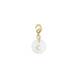 Pendentif charm initiale rond nacre blanche lettre, pendentif alphabet x1 (G9397)