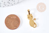 Pendentif chat acier 304 doré inoxydable 22mm, x1 (G8618)