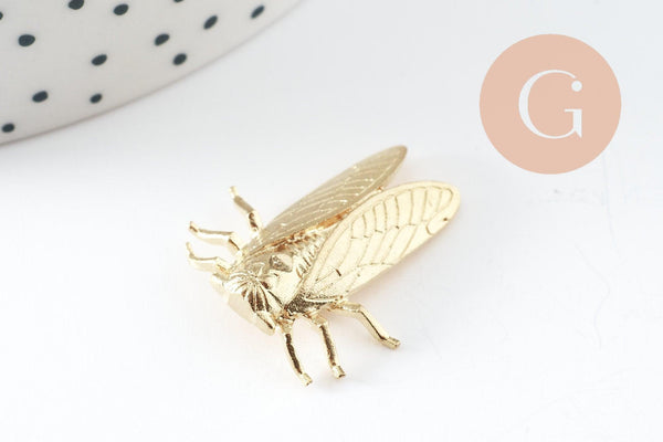 Pendentif cigale laiton brut 28mm, x2 (G1714)