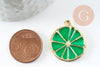 Pendentif citron agrume en zamac doré vert 26.5mm, x2 (G5303)