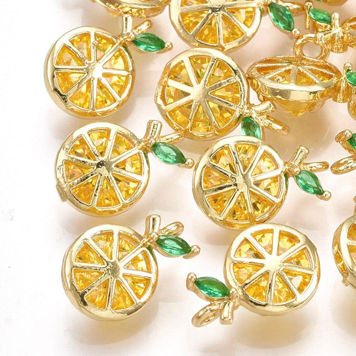 Pendentif citron doré 18K zircons,pendentif fruit création bijoux, pendentif doré, 11.5mm, x1 (G4037)