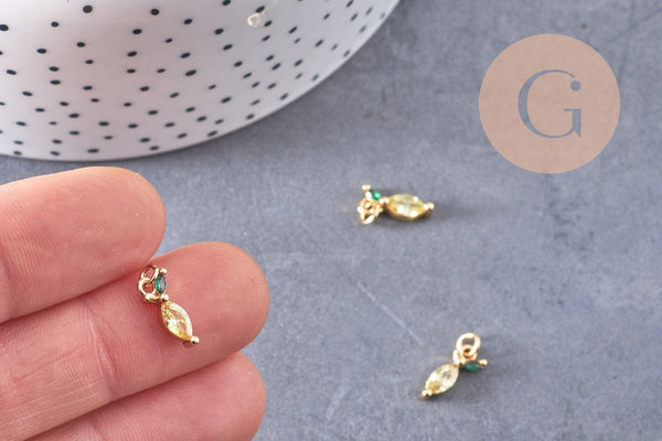 Pendentif citron laiton doré 18K zircon 12mm, x1 (G10283)