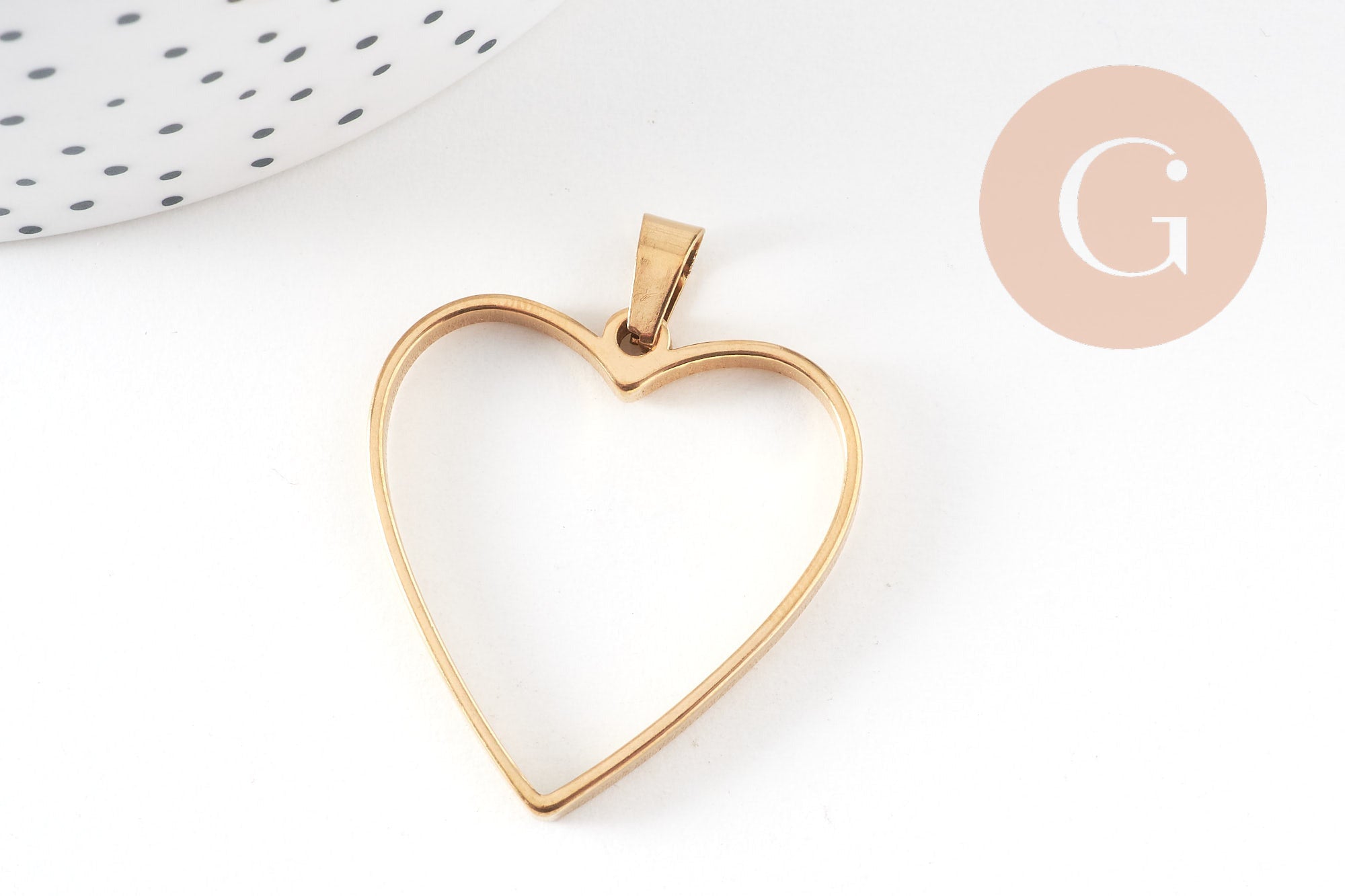 Pendentif coeur acier 304 inoxydable doré sans fond 33mm, x1 (G10793)