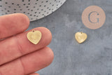 Pendentif coeur acier 316 inoxydable doré IP 12mm, x1 (G11360)-Breloques et pendentifs-Gingerlily Perles